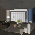Modern Living Room Interior With Blue Wall Large Screen TV And Beige Sofa