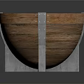 Rustic Wooden Basin With Slatted Design Green Inner Lining Metal Straps And Stand