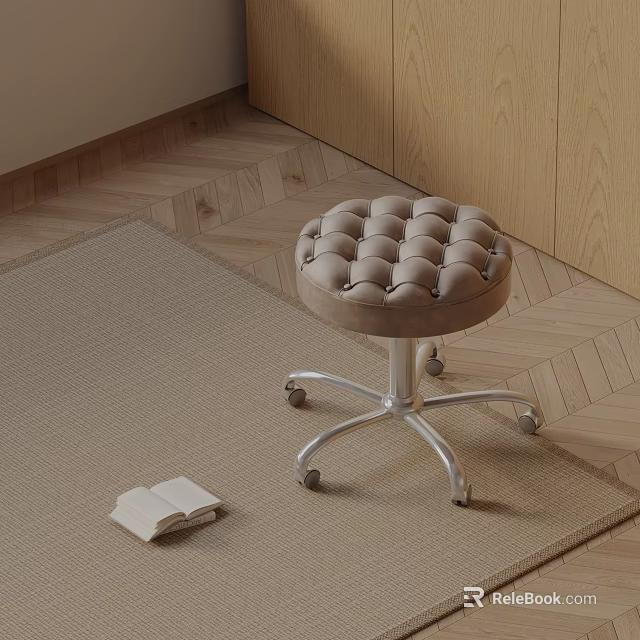 Beige Upholstered Massage Chair With Wheels And Open Book On Woven Rug Wooden Floor 3d model 