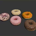 Colorful Donuts With Various Frosting And Sprinkles On Black Sleek Surface