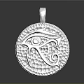Shiny Silver Circular Pendant With Intricate Eye Design And Diamond Inlays