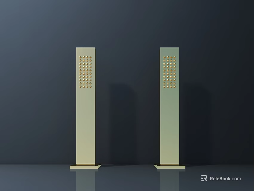 Beige Column Shaped Outdoor Lights Standing With Perforated Design Smooth Surface And Base 3d model 