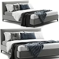 Modern Double Bed With Gray Frame White Bedding Cozy Blankets And Decorative Pillows 3d model