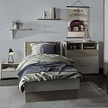 Modern Kids Bed With Bedside Table Wall Shelf Poster Rug And Teddy Bear
