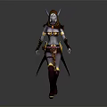Fantasy Female Elven Warrior Character With Decorative Golden Armour Holding Swords In Battle Pose