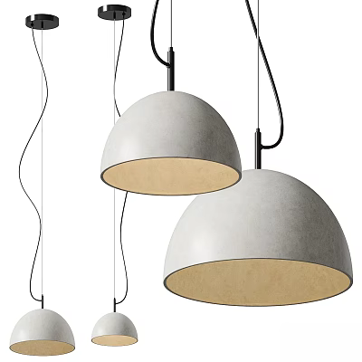 Modern Concrete Hemispherical Pendant Lights With Beige Interior For Home Ceiling Design 3d model