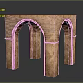 Detailed Brown Stone Textured Arched Structure With Multiple Arches And Columns 3d model