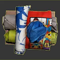Colorful Rolled Towels Display With Blue Towel In Wooden Basket And Various Patterns On Tray
