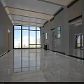 Modern Spacious Elevator Hallway With Large Windows Natural Light And Two People Walking 3d model
