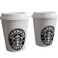 Two White Starbucks Coffee Cups With Lids And Brand Logo Design
