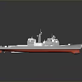 Detailed Naval Ship Model With Gray Red Hull Deck Structures And Antennas