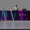 Modern Reception Desk With Purple Blue Light Panels Liemu Logo And Flower Decoration