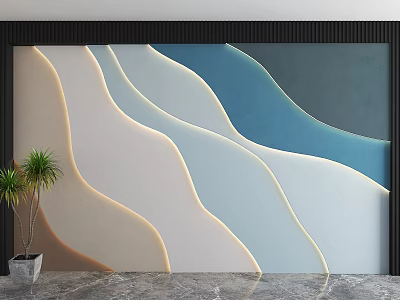 Modern Sofa Background Wall With Wavy Patterns And Plants 3d model