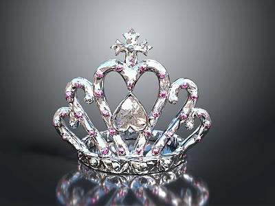 Sparkling Crown Jewelry Design With Heart Shaped Accents And Pink Gemstones 3d model