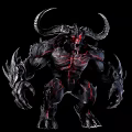 Game Movie Fantasy Character With Large Horns Glowing Red Eyes Muscular Black Body Sharp Claws