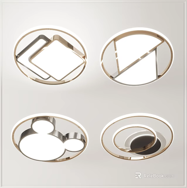 Modern Geometric Design Ceiling Lights In Various Styles With Metal Frames And White Lighting 3d model