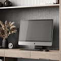 Modern Desk With Computer Monitor Gray Chair Decorative Vase Dried Pampas Grass And Wall Clock
