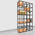 Modern Open Bookshelf With Black Frame And Wooden Shelves Displaying Books And Plant