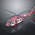 Pink And White Helicopter With Large Rotors 3D Model On Black Background With Reflection