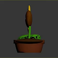 Cartoon Sunflower Potted Plant Featuring Smiling Face Yellow Petals Green Leaves And Brown Pot