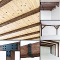 Wooden Wall Decor with Rustic Beams Planks and Metal Bolts Natural Texture