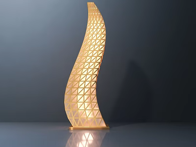 Modern Curved Table Lamp With Geometric Hollowed Out Design And Golden Lighting 3d model