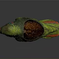Decorative Green Red Brown Parrot Sculpture with Detailed Feather Texture on Shiny Display Base