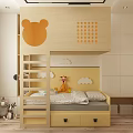 Kids Room Design With Bunk Bed Bear Head Orange Dots Cloud Decor And Giraffe Toy