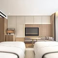 Modern Hotel Guest Room Interior With Twin Beds White Bedding Sofa And TV