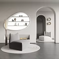 Modern Single Sofa Rack Round Wall Lamp Fireplace Decorative Floor Lamp Round Carpet 3d model