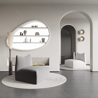 Modern Single Sofa Rack Round Wall Lamp Fireplace Decorative Floor Lamp Round Carpet 3d model