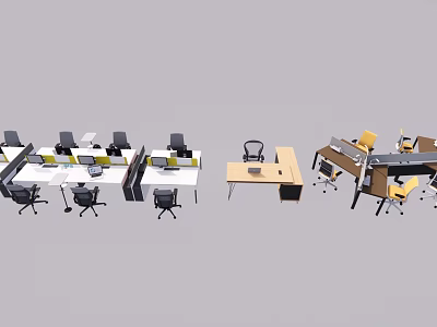Modern Office Desks With Single And Multiple Workstations And Matching Chairs 3d model