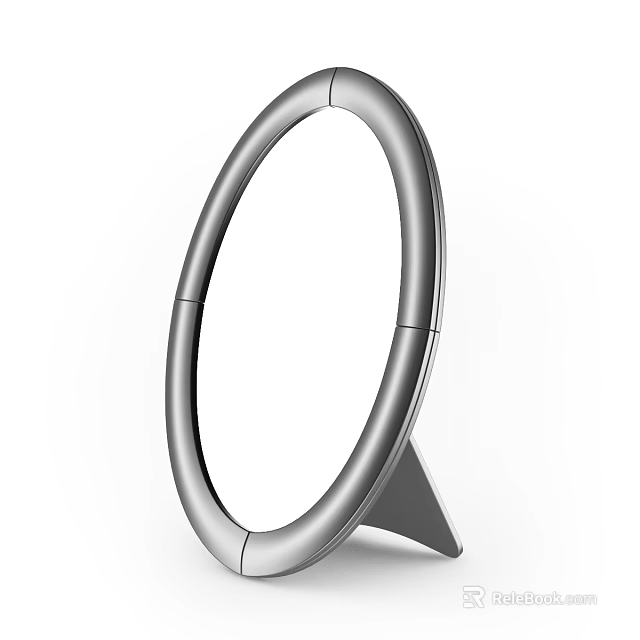 Modern Round Mirror with Sleek Metal Frame and Triangular Base Design 3d model 