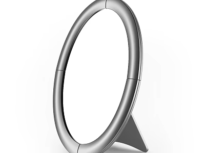 Modern Round Mirror with Sleek Metal Frame and Triangular Base Design 3d model