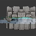 3D Rocky Landscape Scene With Green Grass Colorful Patches And Small Trees