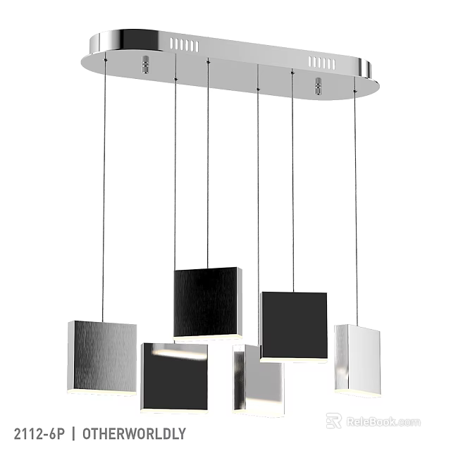 Modern Square Chandelier With Round Base And Multiple Black Silver Pendant Lights 3d model 