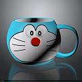 Cute Blue Daily Use Mug Featuring Doraemon Face Design And Handle 3d model
