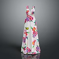 White Long Floral Print V Neck Evening Dress For Women Elegant Style