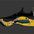 Modern Sporty Sneakers With Yellow Camo Sole Black Upper Blue Cushion And Strap Design