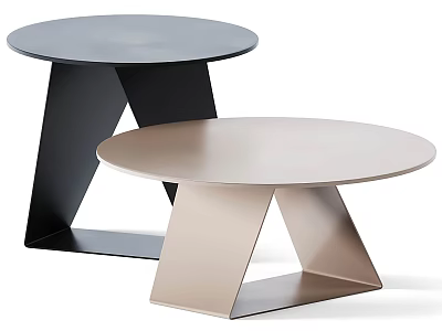 Modern Coffee Tables With Round Tops And Geometric Metal Bases In Black And Beige 3d model