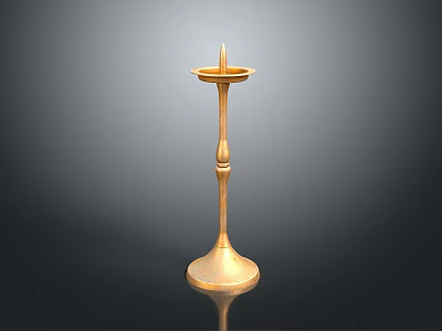 Golden Metal Candlestick With Tall Standalone Design And Classic Base On Dark Background 3d model