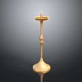 Golden Metal Candlestick With Tall Standalone Design And Classic Base On Dark Background