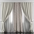 Elegant Gray Linen Curtains With Double Layer Design And Tiebacks For Home Window 3d model