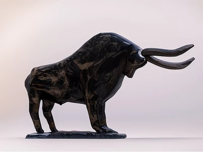 Black Bull Ornament Decorative Sculpture Set With Metallic Finish Modern Design Base Stand Home Decoration 3d model