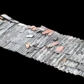 Old Broken Corrugated Metal Roof With Rusted Red Patches And Fragments