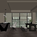 Manager's Office Desk and Chair Tea Table and Chair Decorative Cabinet Tea Set Chandelier 3d model