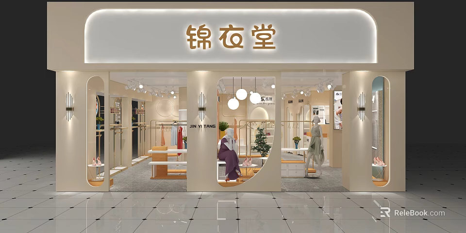 Stylish Modern Clothing Store Interior With Fashion Displays Mannequins And Bright Lighting 3d model 