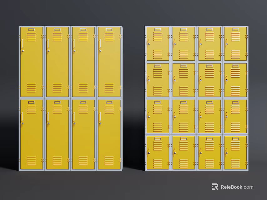 Yellow Metal Lockers Arranged in Rows for Storage in Public Areas 3d model 