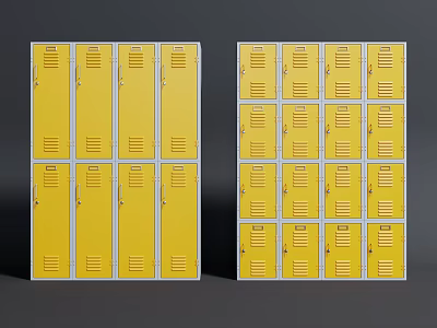 Yellow Metal Lockers Arranged in Rows for Storage in Public Areas 3d model