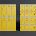 Yellow Metal Lockers Arranged in Rows for Storage in Public Areas